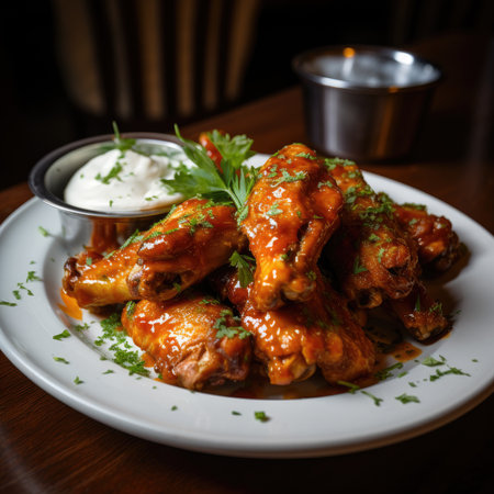 Spicy Homemade Buffalo Wings. Generative AIの素材