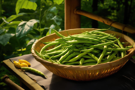Green beans in a basket. Generative AIの素材