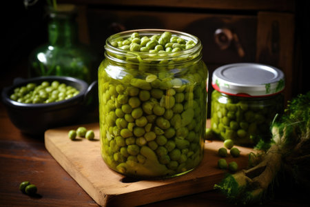 Sterilized peas in a jar. Generative AIの素材