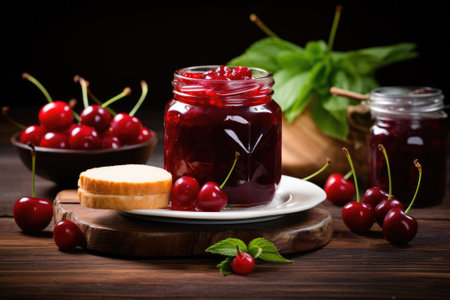 Cherry jam with fresh fruit. Generative AIの素材