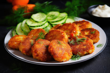 Vegetable pancakes with herb dipの素材
