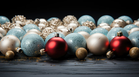 Decorative christmas composition on wooden surface. Generative AIの素材
