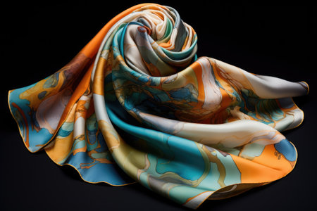 Silk scarf isolated on black backgroundの素材