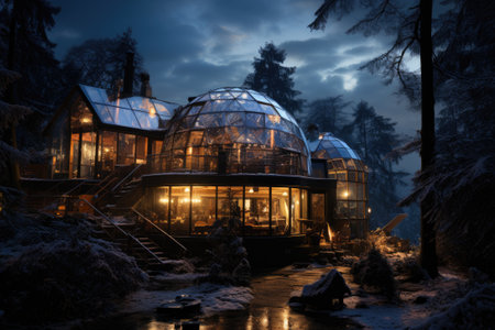 Huge astronomical observatory against the evening sky.の素材