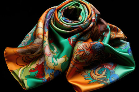 Silk scarf isolated on black backgroundの素材