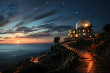 Huge astronomical observatory against the evening sky.の素材