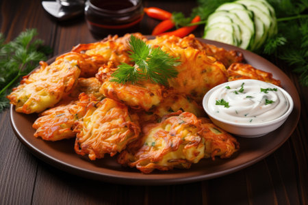 Vegetable pancakes with herb dipの素材