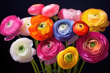 Colorful ranunculus in a bouquet. Persian buttercups bouquet of spring flowers.の素材
