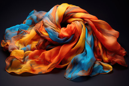 Silk scarf isolated on black backgroundの素材