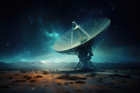 Scenery of a radio telescope on a starry night.の素材