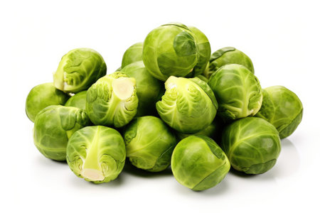 Fresh green Brussels sprouts vegetable on white backgroundの素材