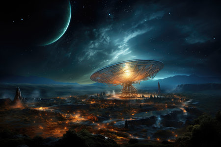 Scenery of a radio telescope on a starry night.の素材