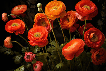 Colorful ranunculus in a bouquet. Persian buttercups bouquet of spring flowers.の素材