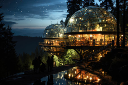Huge astronomical observatory against the evening sky.の素材