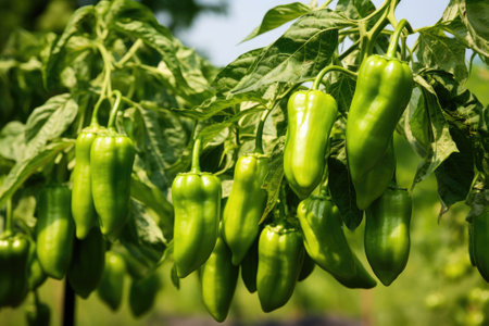 Green pepper growing in the garden.の素材