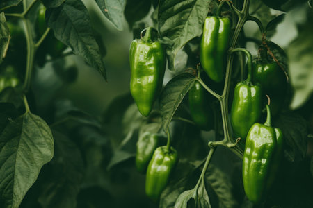 Green pepper growing in the garden.の素材