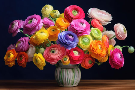 Colorful ranunculus in a bouquet. Persian buttercups bouquet of spring flowers.の素材