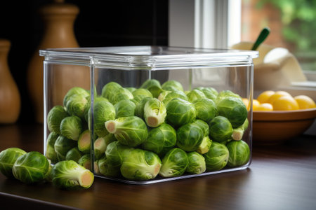 Brussels sprouts in plastic containerの素材
