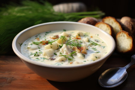 Homemade clam chowder. Generative AIの素材