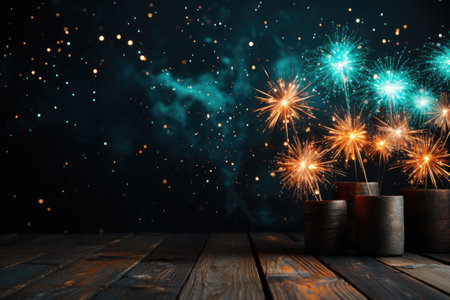 Colorful fireworks with bokeh background. New Year celebration.の素材