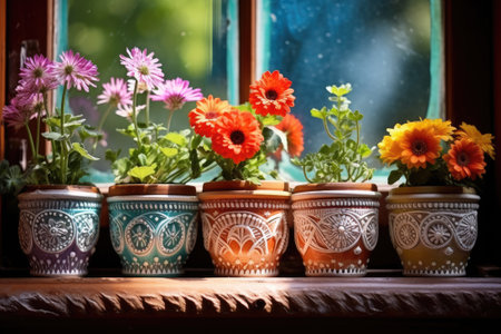 Beautiful pots with flowers.の素材
