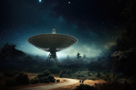 Scenery of a radio telescope on a starry night.の素材