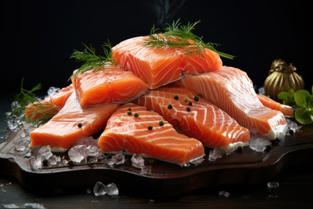 Fresh salmon uncooked red fish filletの素材
