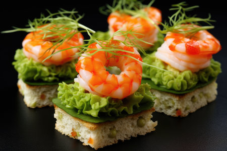 Delicious sandwiches with shrimps.の素材