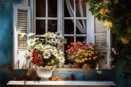 Window with beautiful blooming flowersの素材