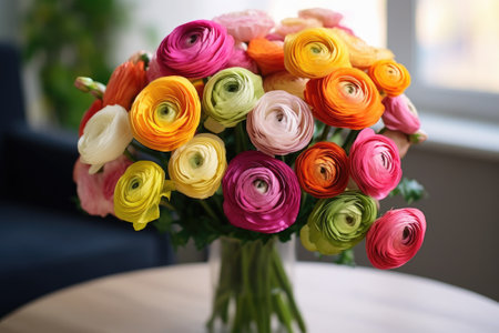 Colorful ranunculus in a bouquet. Persian buttercups bouquet of spring flowers.の素材