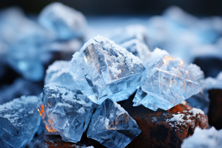 Ice crystals on the ground during severe frostの素材