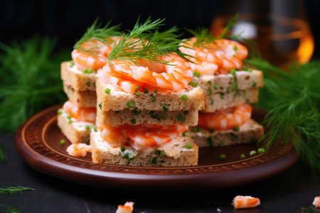 Delicious sandwiches with shrimps.の素材