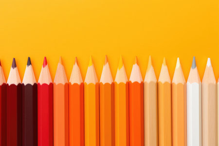 Colored pencils on a yellow backgroundの素材