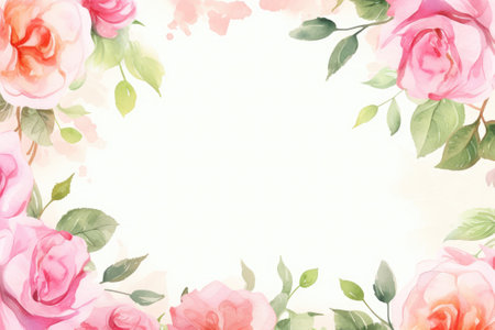 Watercolor rose frame, copy spaceの素材