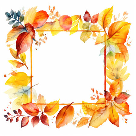 Watercolor autumn leaves frameの素材