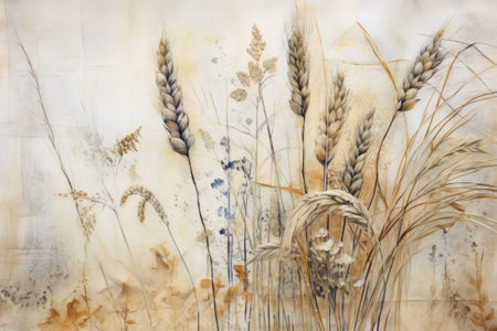 Set of boho plants. Beautiful pastel wild grass and flowers.の素材