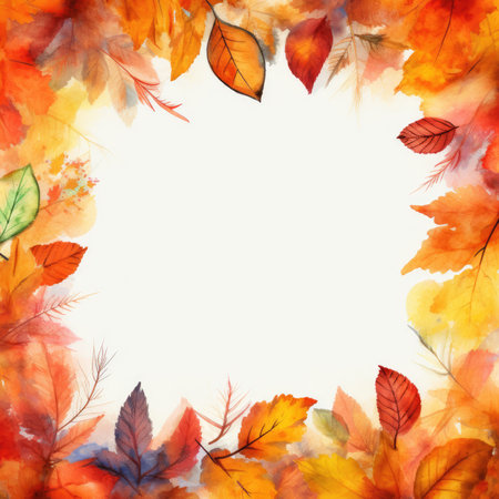 Watercolor autumn leaves frameの素材