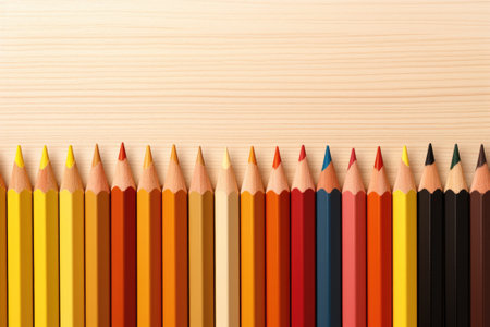 Colored pencils on orange backgroundの素材