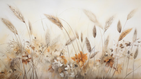 Set of boho plants. Beautiful pastel wild grass and flowers.の素材