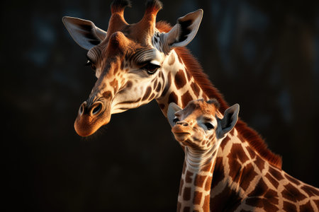 Mom and baby giraffe faceの素材