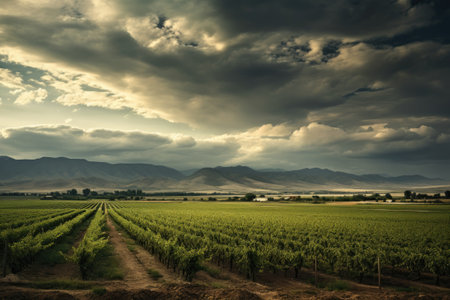 Landscape with vineyards. There are some nice dramatic clouds in the skyの素材