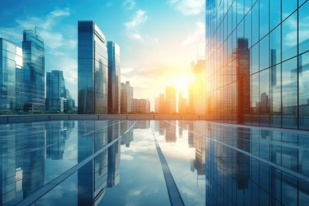 View of modern business skyscrapers glass and sky view landscape of commercial building.の素材