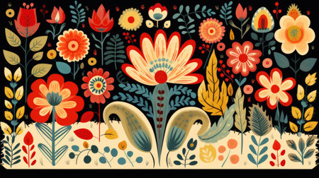 Folk art pattern, illustrationの素材