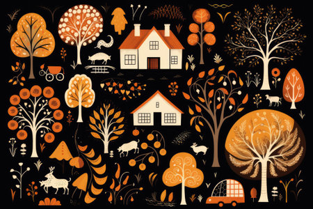 Folk art pattern, illustrationの素材