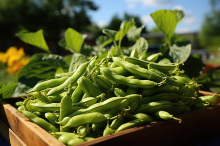 Green beans growing in a garden in summer.の素材