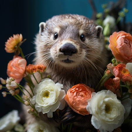River otter in the flowersの素材