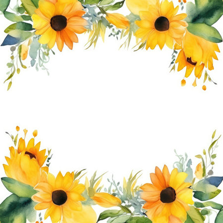 Watercolor sunflower frameの素材