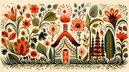 Folk art pattern, illustrationの素材
