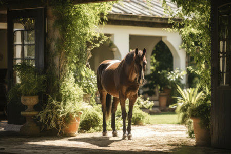 Horse ranch with green landscapeの素材