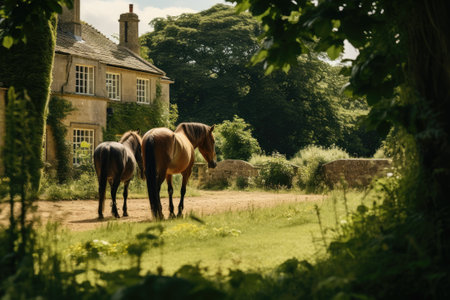 Horse ranch with green landscapeの素材